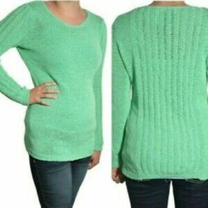 RACHEL ZOE Karla Mint Green Pullover Sweater Open Knit Medium Ribbed Long Sleeve